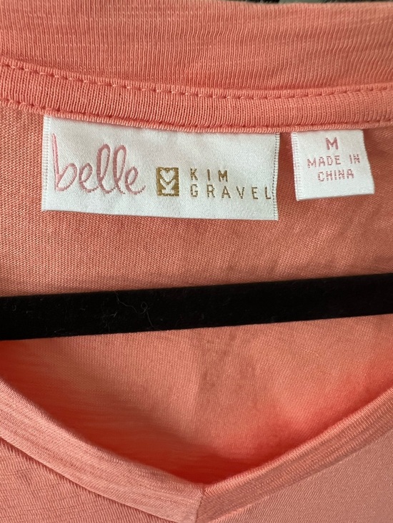 Belle by Kim Gravel Coral / Lavvender V‑Neck Embroidered 3/5 Sleeve Top - Picture 2 of 4